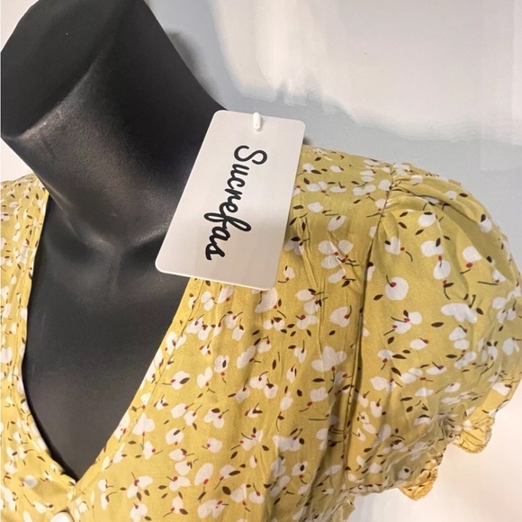 NWT! Sucrefas Yellow Floral Flower Dress Summer Dress Size Small S. Loose Fit - Picture 5 of 12